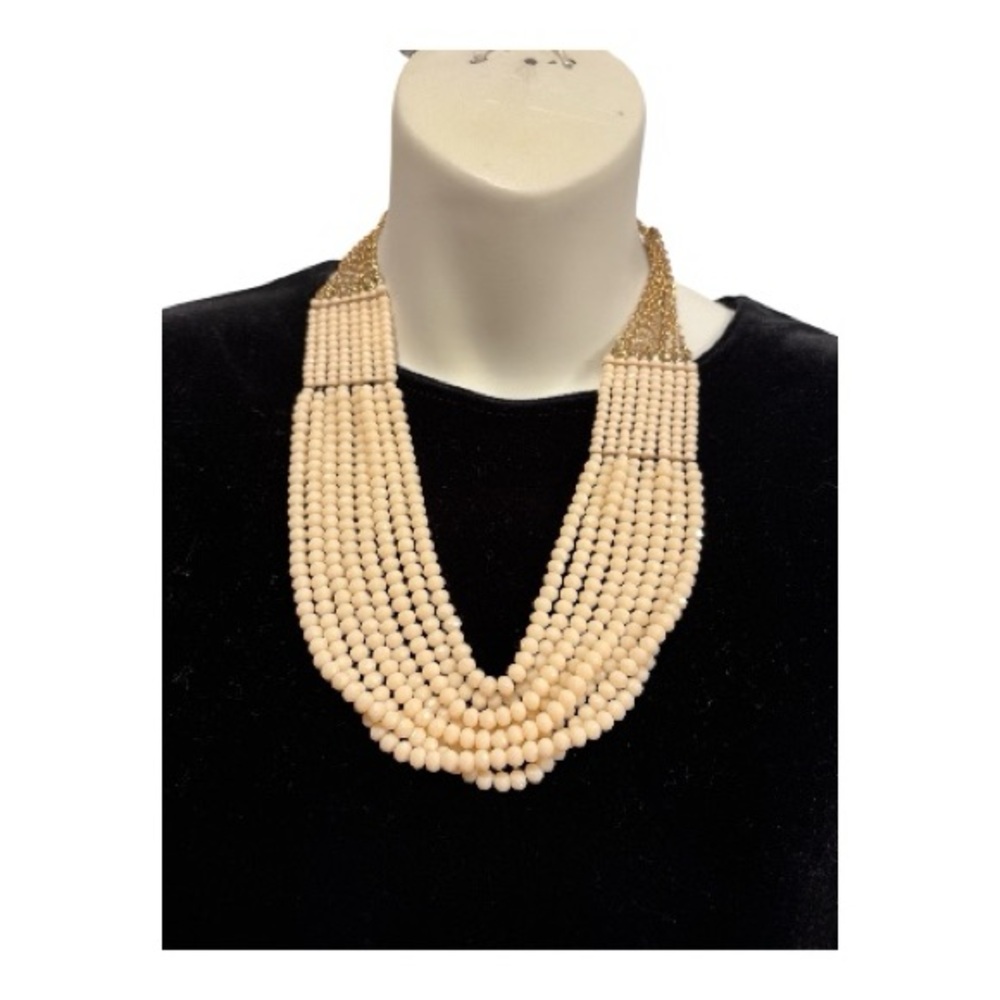Multi-Strand Cream Beaded Statement Necklace - - image 2